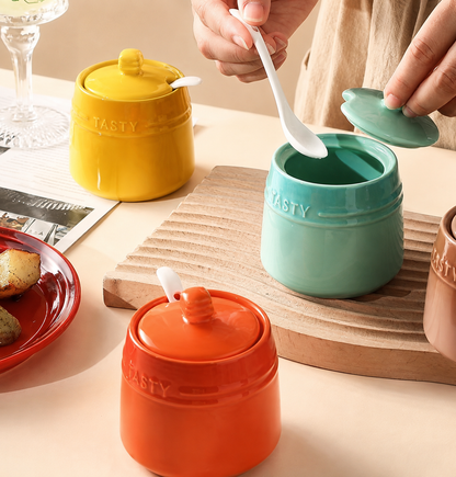 Ceramic Spice Container Blue with Spoon