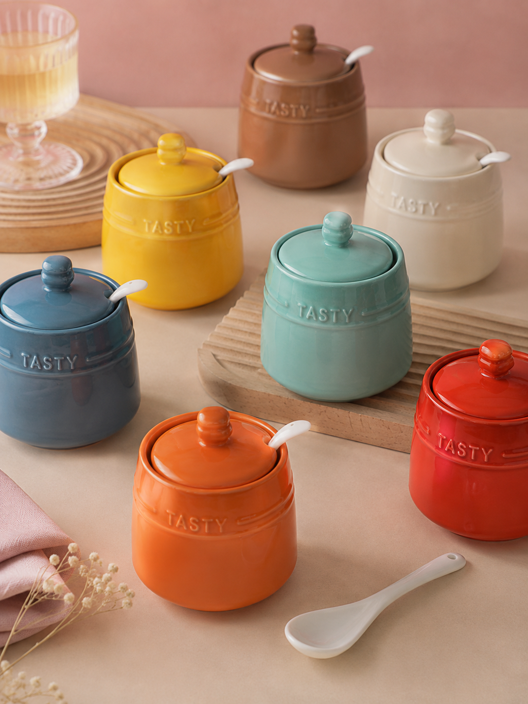 Ceramic Spice Container Purple with Spoon