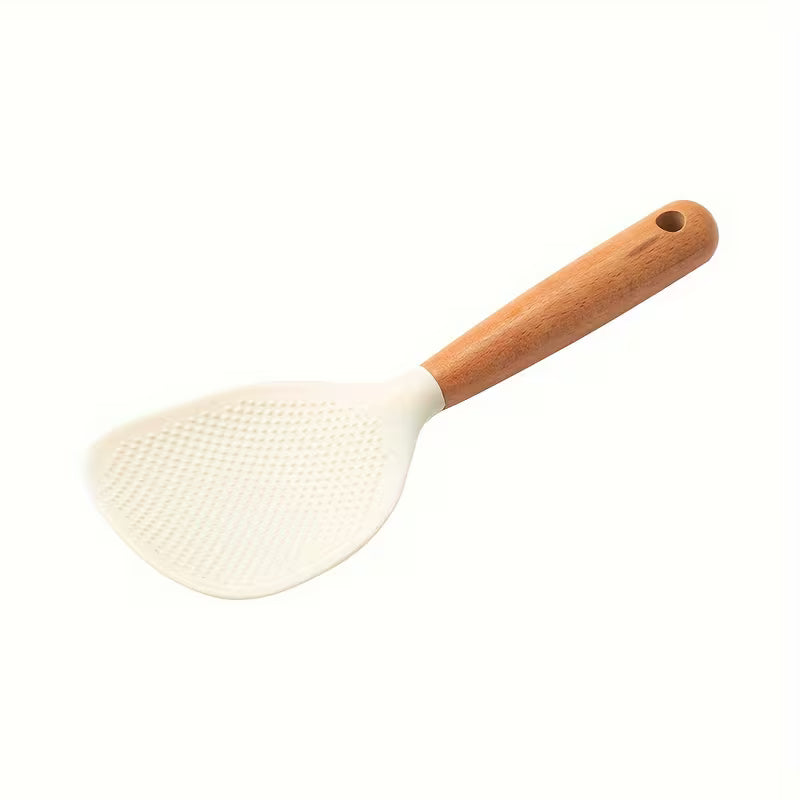 Silicone Wooden Rice Scoop White