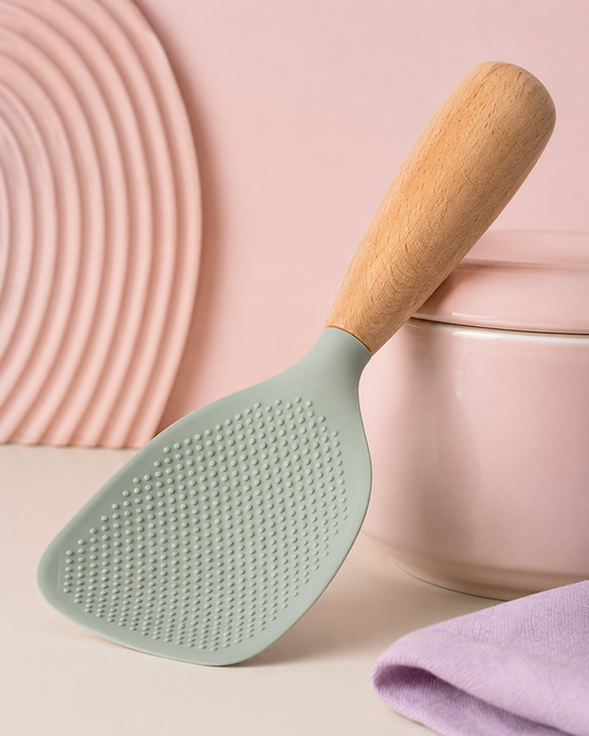 Silicone Wooden Rice Scoop Green