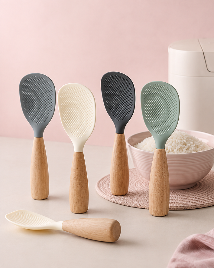 Silicone Wooden Rice Scoop Green