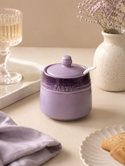 Ceramic Spice Container Purple with Spoon
