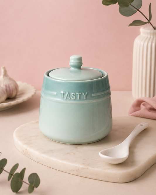 Ceramic Spice Container Blue with Spoon